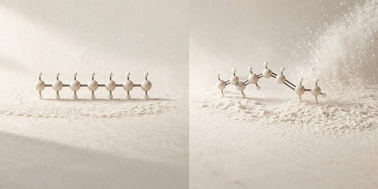 Moleculen van verzadigde en onverzadigde vetzuren op zand.