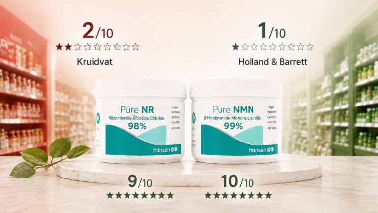 Pure NR en Pure NMN vergeleken met NAD+-supplementen van Kruidvat en Holland & Barrett